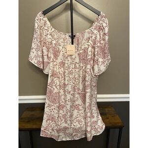 Bloomchic Womens White Red Floral Short Sleeve Boho Blouse Top Size 28